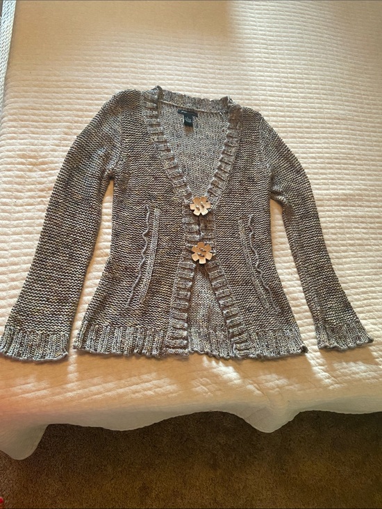 BCBGMaxAzria Sweaters - BCBGMaxAzria Green Textured Knit Cardigan with Flower buttons